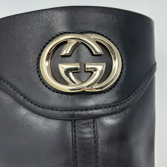 Gucci by Tom Ford GG Logo Black Leather Knee High Boots Size 8.5 Vintage - Picture 12 of 16